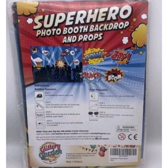 Superhero Backdrop with 4 Comic Action Word Photo Booth Prop New - Picture 1 of 2